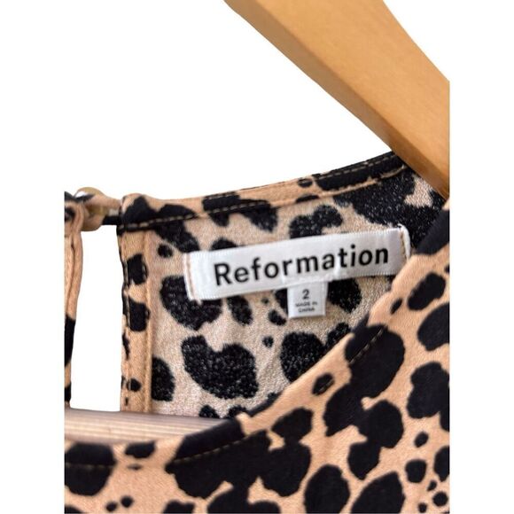 Reformation Port Leopard Print High Neck Midi Dress Black Brown Women's Size 2 - Picture 4 of 7